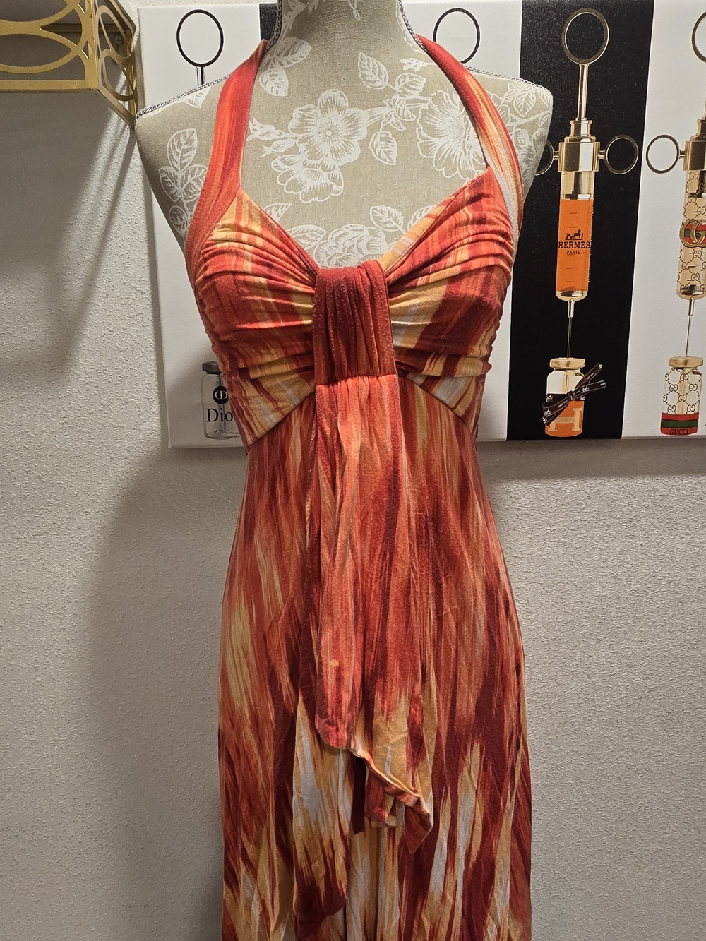Soma XS Red and Orange Halter Maxi Dress